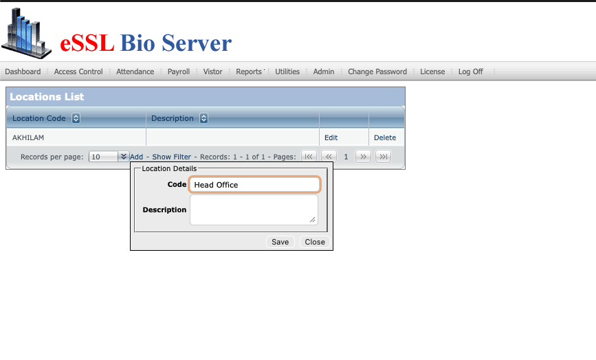 eBioServer - Locations List